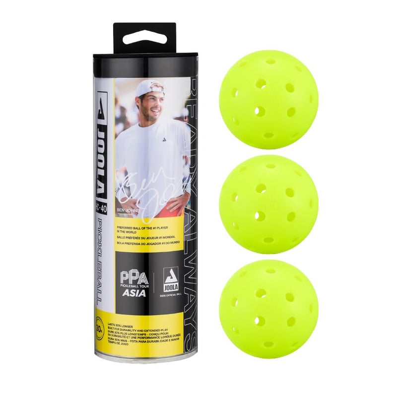 JOOLA HC-40 Hardcourt Pickleball Balls with Storage Tube - USAP Approved Balls for Tournament Play - 3 Pack or 12 Pack Option - Durable Pickleballs for Indoor Play & Outdoor Courts - Image 1