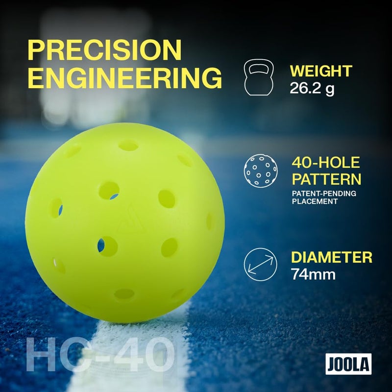 JOOLA HC-40 Hardcourt Pickleball Balls with Storage Tube - USAP Approved Balls for Tournament Play - 3 Pack or 12 Pack Option - Durable Pickleballs for Indoor Play & Outdoor Courts - Image 3