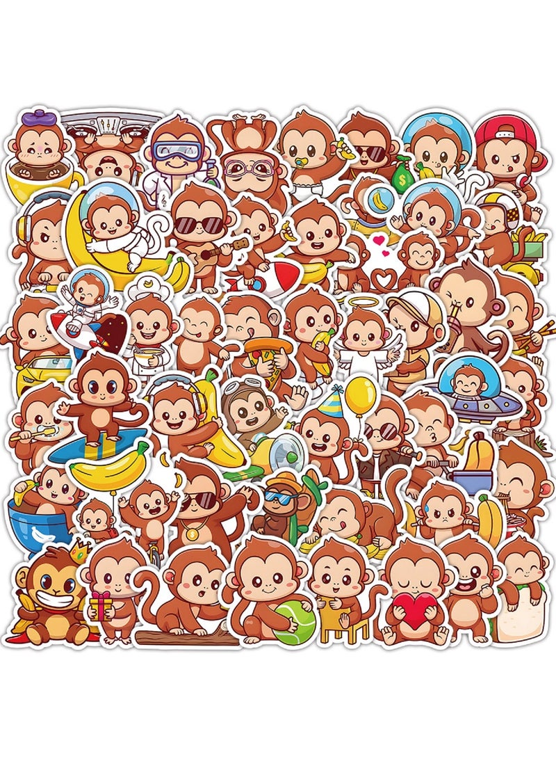 Monkey Stickers for Teens Boy Girls Kids 53 Pcs, Cute Cartoon Waterproof Stickers for Laptop Phone Tablet Luggage Water Bottle Notebook Bike Scrapbook,Lovely Animals Decals Pack - Image 1