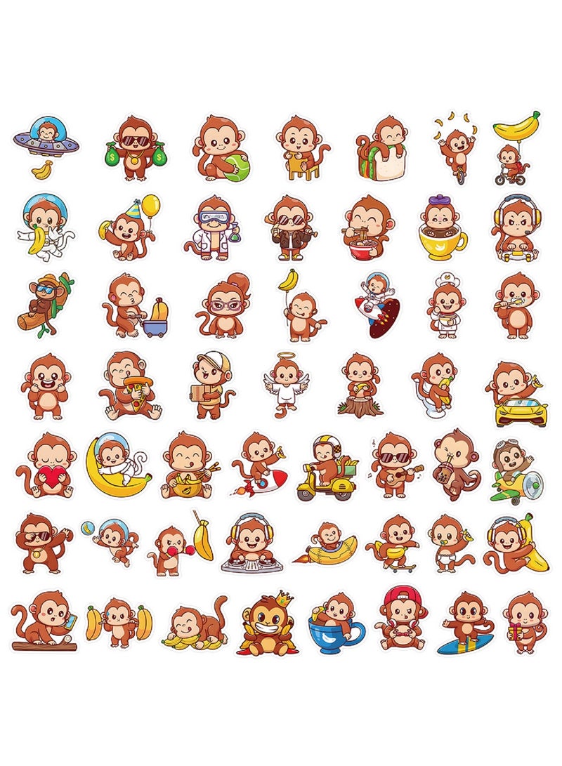 Monkey Stickers for Teens Boy Girls Kids 53 Pcs, Cute Cartoon Waterproof Stickers for Laptop Phone Tablet Luggage Water Bottle Notebook Bike Scrapbook,Lovely Animals Decals Pack - Image 3