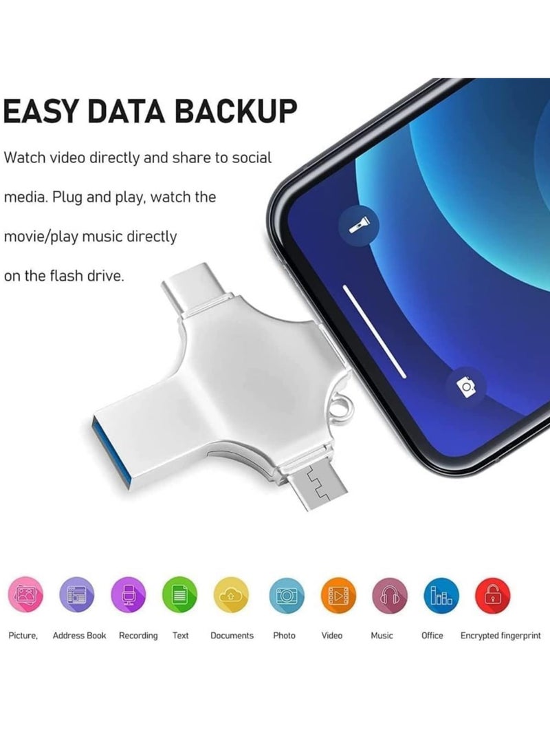 USB Flash Drive Photo Stick32GB - 4 in 1 USB 3.0 High Speed Thumb Drive Memory Stick Portable Jump Drive Storage Device for iPhone/IPad/Computer/Laptop/PC/Android External Data Storage