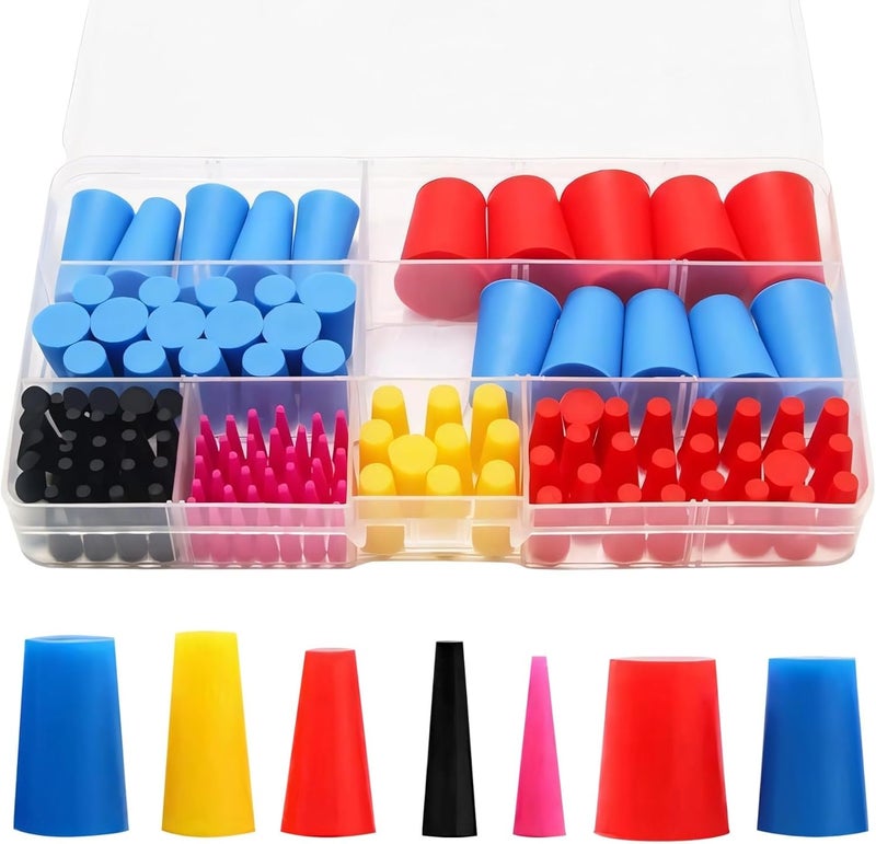 100-Piece Silicone Tapered Plugs, Multi-Color Rubber Caps for Protection, 8 Size Set with Organizer Box for Crafts & Tools - Image 5