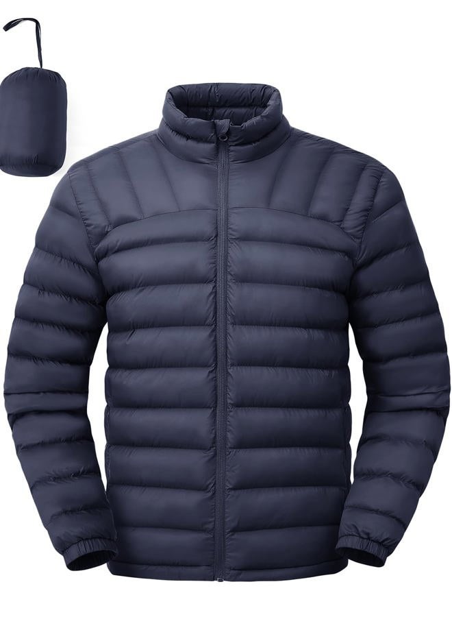 TBMPOY Men's Lightweight Packable Puffer Winter Jackets Puffy Water-Resistant Bubble Insulated Coat for Travel Ski Hiking, Navy, 3XL - Image 1
