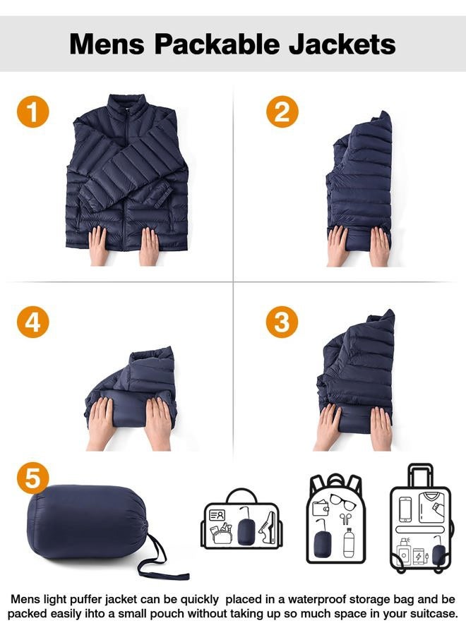 TBMPOY Men's Lightweight Packable Puffer Winter Jackets Puffy Water-Resistant Bubble Insulated Coat for Travel Ski Hiking, Navy, 3XL - Image 2