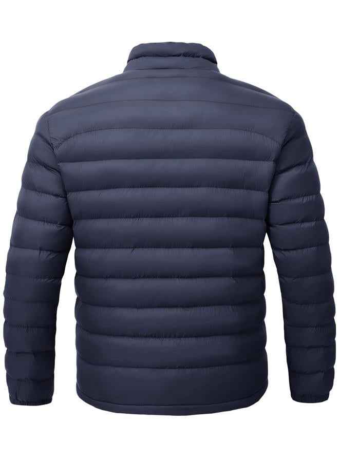 TBMPOY Men's Lightweight Packable Puffer Winter Jackets Puffy Water-Resistant Bubble Insulated Coat for Travel Ski Hiking, Navy, 3XL - Image 4