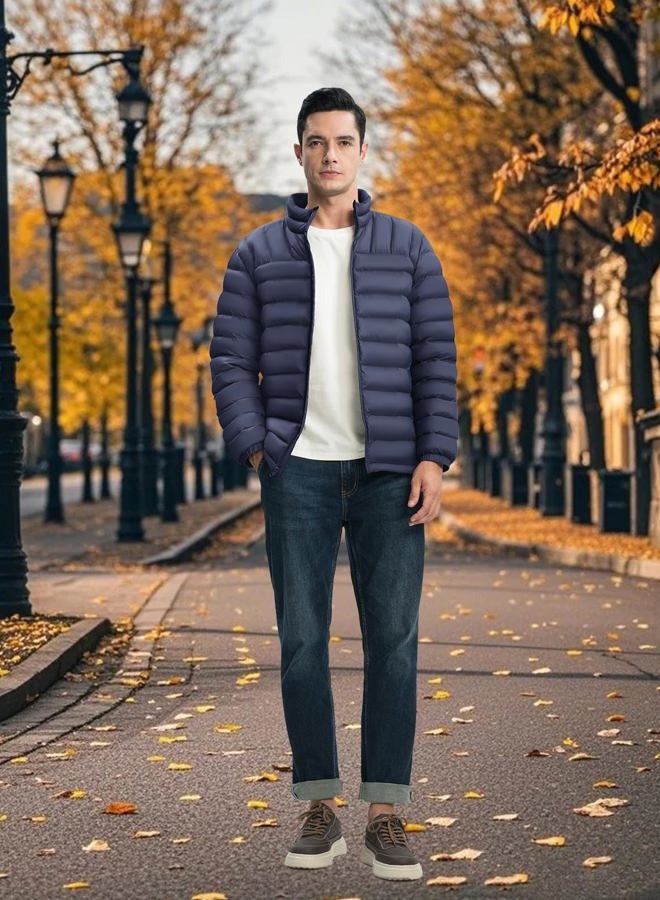TBMPOY Men's Lightweight Packable Puffer Winter Jackets Puffy Water-Resistant Bubble Insulated Coat for Travel Ski Hiking, Navy, 3XL - Image 3