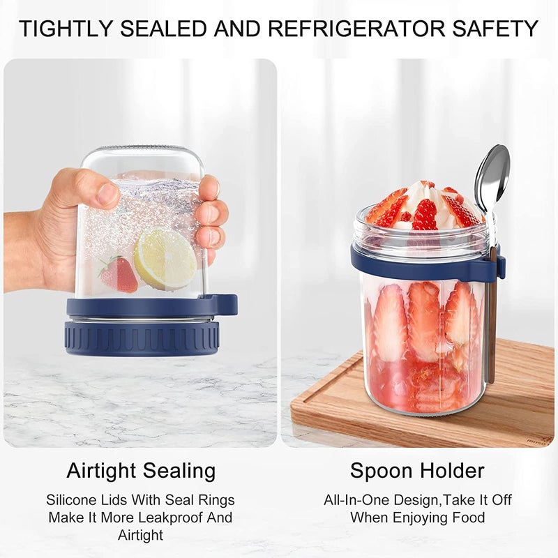 WHISKET 300 ml Overnight Oats Containers with Lids and Spoons, Glass Mason Overnight Oats Jars, Large Capacity Airtight Jars for Milk, Cereal, Fruit [Pack Of 2] (Blue) - Image 3