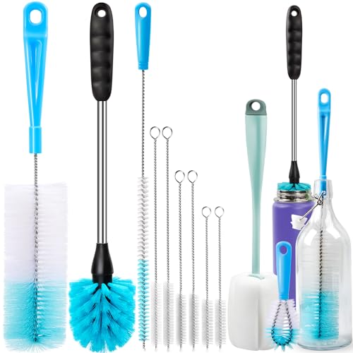 Holikme Bottle Brush Tube Cleaning Lab Set with Long Handle, Cup Cleaner for Washing Narrow Neck Beer Wine Decanter Pipes Lids Sinks Cap Covers, Pink - Image 1