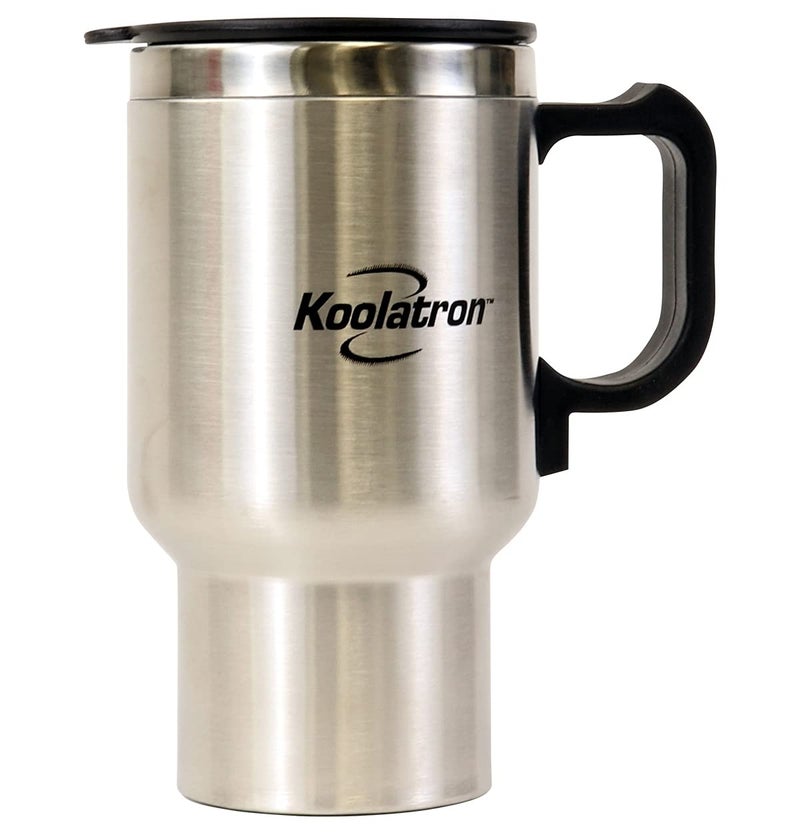 Koolatron 12V Travel Mug  USB Powered Insulated With Heater 500 mL 17 oz  Leakproof Portable Tumbler for Hot And Cold Beverages In Car SUV Truck Office Home Dorm Stainless Steel