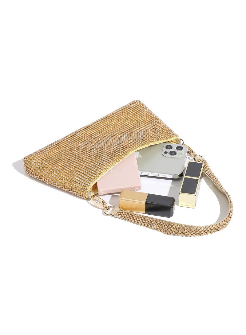 SYOSI SYOSI Crystal Evening Clutch Bag for Women, Glitter Rhinestone Purse Sparkly Clutches for Prom Wedding Party (Gold) - Image 3