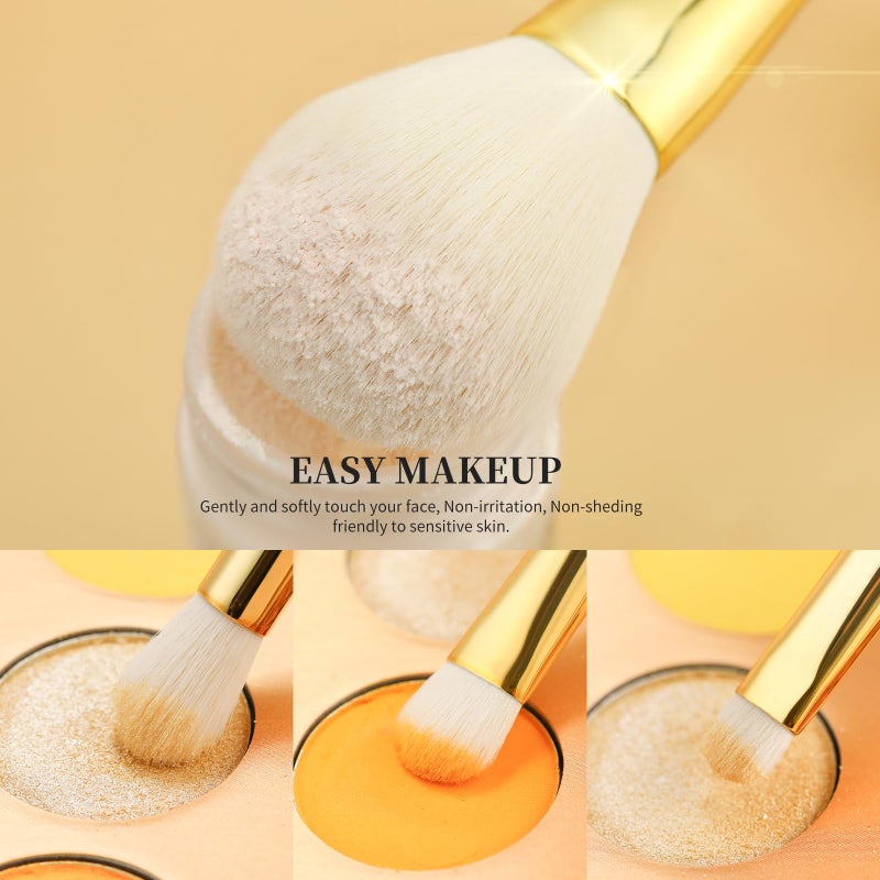 DUcare Makeup Brushes 15Pcs Makeup Brush Set with Holder Premium Synthetic Powder Foundation Contour Blush Concealer Eye Shadow Blending Liner Make Up Brush Kit gold-silver - Image 3