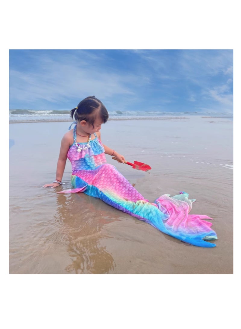 NOVOLAN 5Pcs Jewelry Sets Kids Necklace Mermaid Tail Necklace Earrings Bracelet Girls Pearl Necklace Pendant Necklace Ring Set Girls Baby Accessories Mermaid Pearl Theme 3 Colors (purple) - Image 3