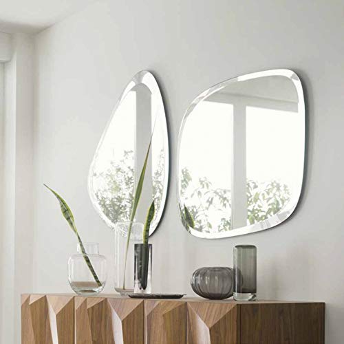 TINITALO Premium Glass Frameless Decorative Mirror for Wall Bathrooms Home Mirror Decor Mirror Size 24X15 24X18 Set of 2 QG 33 Unframed Octagonal Silver