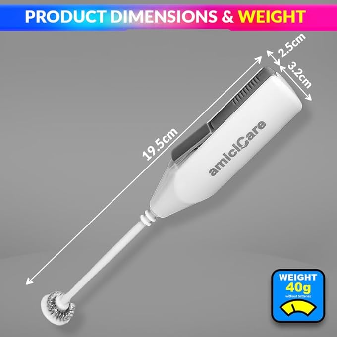 amiciCare Milk Frother  Handheld Foam Maker For CafeQuality Coffee Latte Cappuccino And More Portable And Powerful Egg Beater Whisk 1XmilkFrotherBasic - Image 5