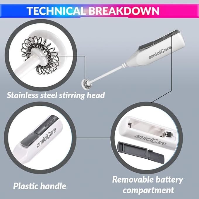 amiciCare Milk Frother  Handheld Foam Maker For CafeQuality Coffee Latte Cappuccino And More Portable And Powerful Egg Beater Whisk 1XmilkFrotherBasic - Image 4