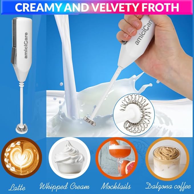 amiciCare Milk Frother  Handheld Foam Maker For CafeQuality Coffee Latte Cappuccino And More Portable And Powerful Egg Beater Whisk 1XmilkFrotherBasic - Image 3