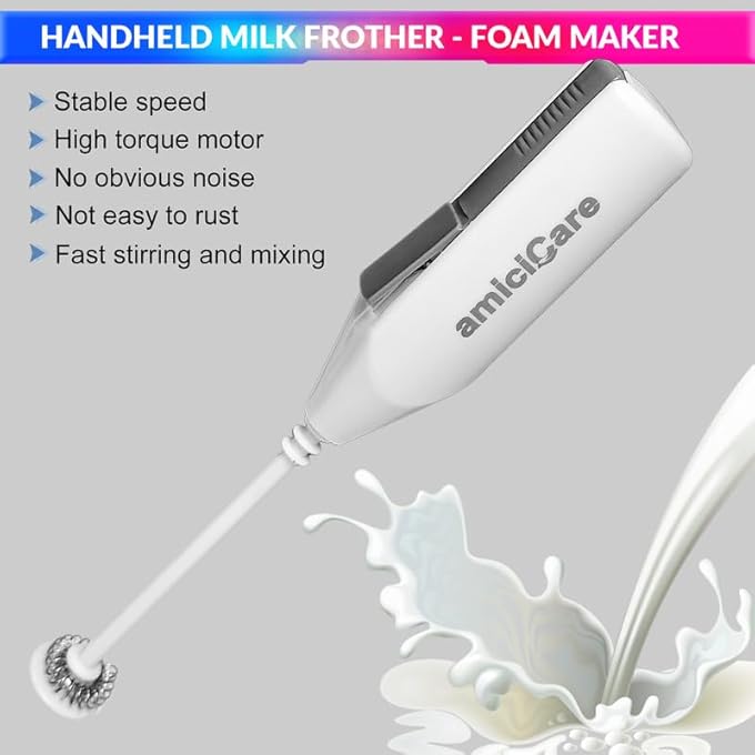 amiciCare Milk Frother  Handheld Foam Maker For CafeQuality Coffee Latte Cappuccino And More Portable And Powerful Egg Beater Whisk 1XmilkFrotherBasic - Image 2