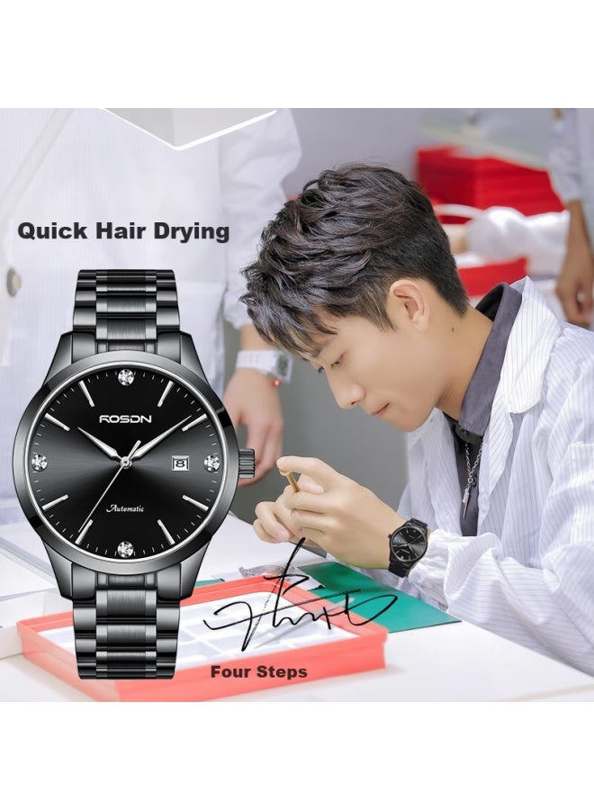 Rosdn Simple Cool Black Fully Aut Atic Mechanical Men's Watch With Luminous Date Display, Water-resistant, Top Ten Brands, Birthday Gift For Husband - Image 1