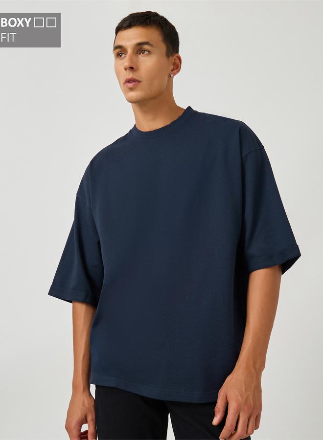 Styli Styli Boxy Fit Terry T-Shirt with Turn-Up Sleeve - Image 1