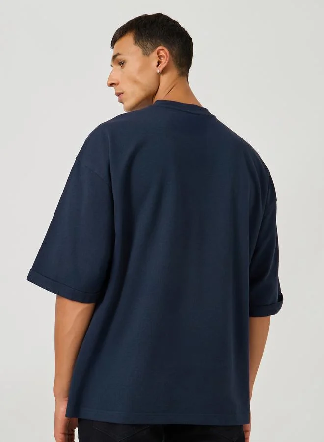 Styli Styli Boxy Fit Terry T-Shirt with Turn-Up Sleeve