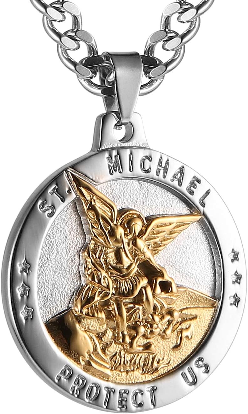 HZMAN St Michael The Archangel Catholic Medal Stainless Steel Amulet Pendant Necklace - Image 1
