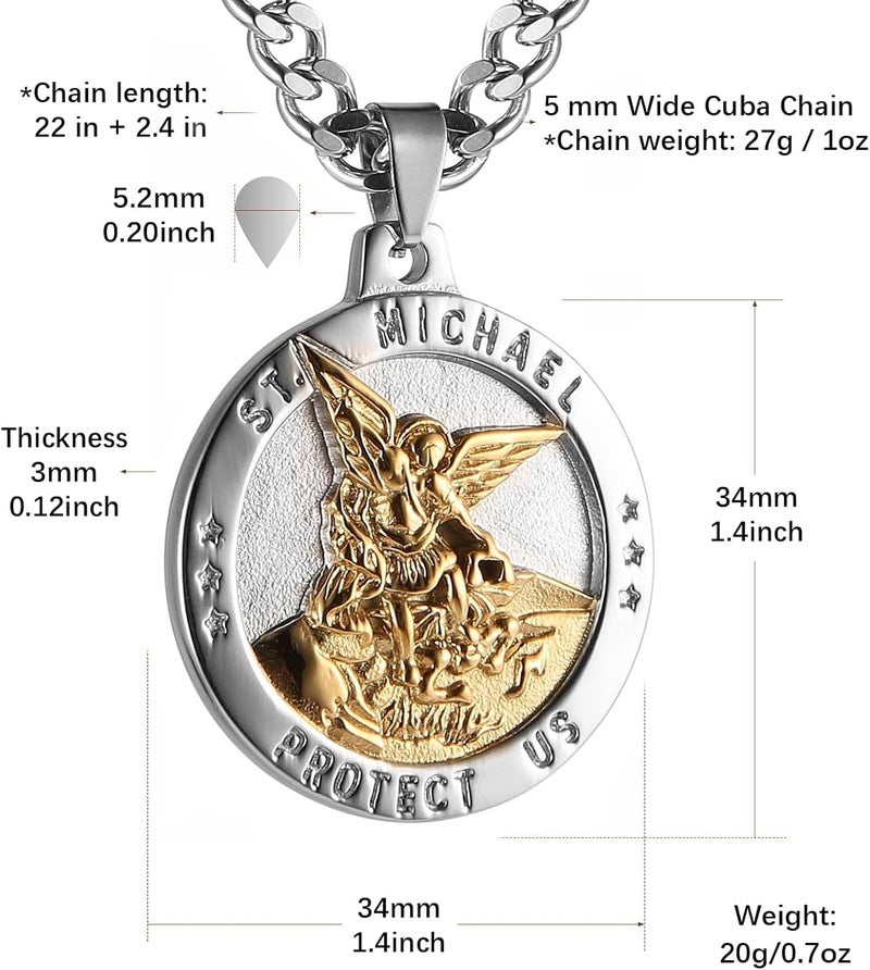 HZMAN St Michael The Archangel Catholic Medal Stainless Steel Amulet Pendant Necklace - Image 4
