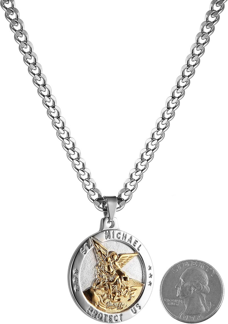 HZMAN St Michael The Archangel Catholic Medal Stainless Steel Amulet Pendant Necklace - Image 3
