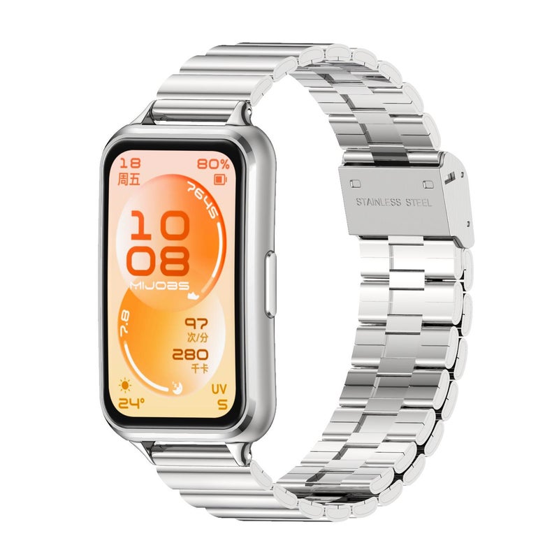 For Huawei Band 11 / Band 11 Pro MIJOBS Bamboo-Link Buckle Stainless Steel Watch Band(Silver)