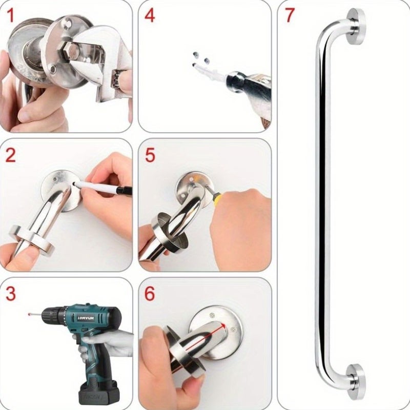 Stainless Steel 24 Inch Safety Grab Bars 2 Pack Slip Resistant Wall Mounted For Bathroom Shower - Image 4