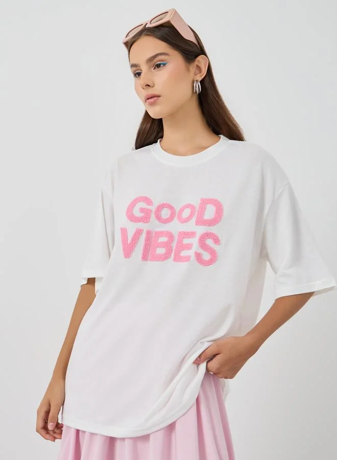 Take Two Embroidered Detail Oversized T-Shirt