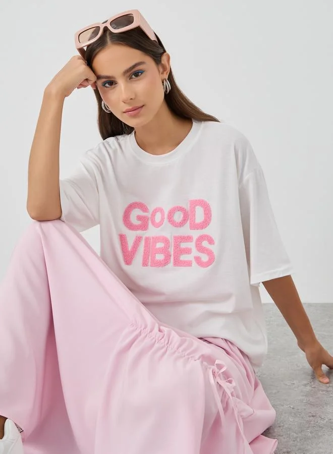 Take Two Embroidered Detail Oversized T-Shirt