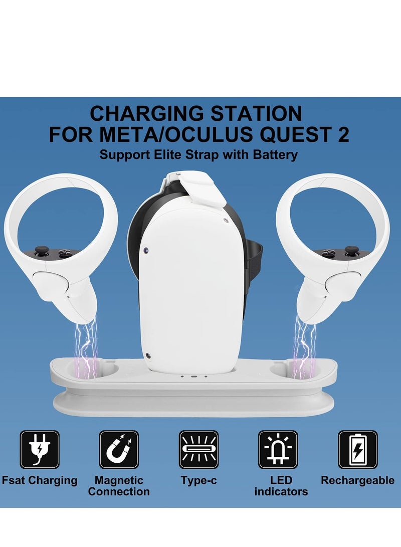 Charging Dock Station for Oculus Quest 2 - Fast VR Charger Stand Oculus/Meta Headset Touch Controller Accessories with Rechargeable Batteries,USB-C and Cable(White) - Image 2
