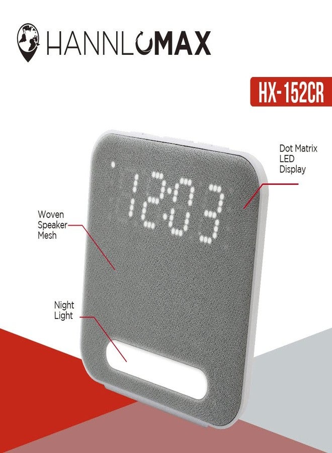 راديو منبه هانلوماكس HX-152CR، راديو AM/FM بتقنية PLL، ساعة رقمية مع منبه مزدوج، ضوء ليلي. (رمادي) - Image 3