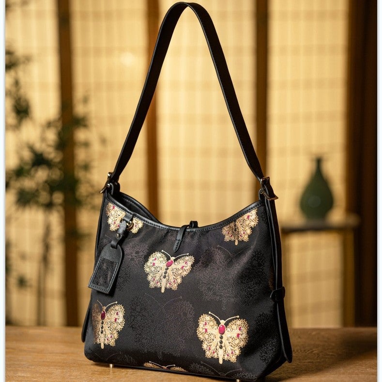 Song Jin Black Gold Butterfly Tote Bag, Fashionable And Versatile Large-Capacity One-Shoulder Cross-Body Dragon Whisker Bag, Trendy Chinese Style Handbag - Image 2