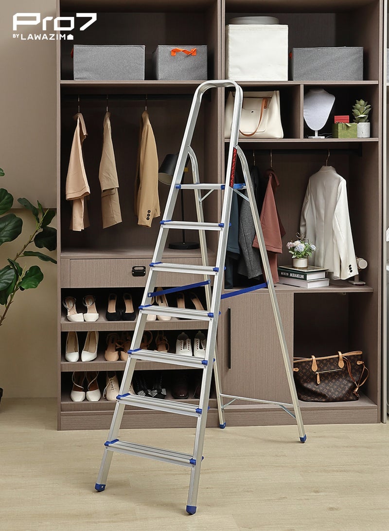 LAWAZIM 7-Step Folding Ladder - Portable and Lightweight Step Stool with Wide Anti-Slip Pedals, Space-Saving Design, Support Rod Structure, and Noise-Free Feet - for Indoor and Outdoor Use - Image 5