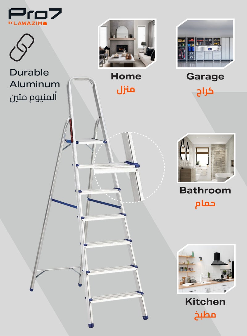 LAWAZIM 7-Step Folding Ladder - Portable and Lightweight Step Stool with Wide Anti-Slip Pedals, Space-Saving Design, Support Rod Structure, and Noise-Free Feet - for Indoor and Outdoor Use - Image 4