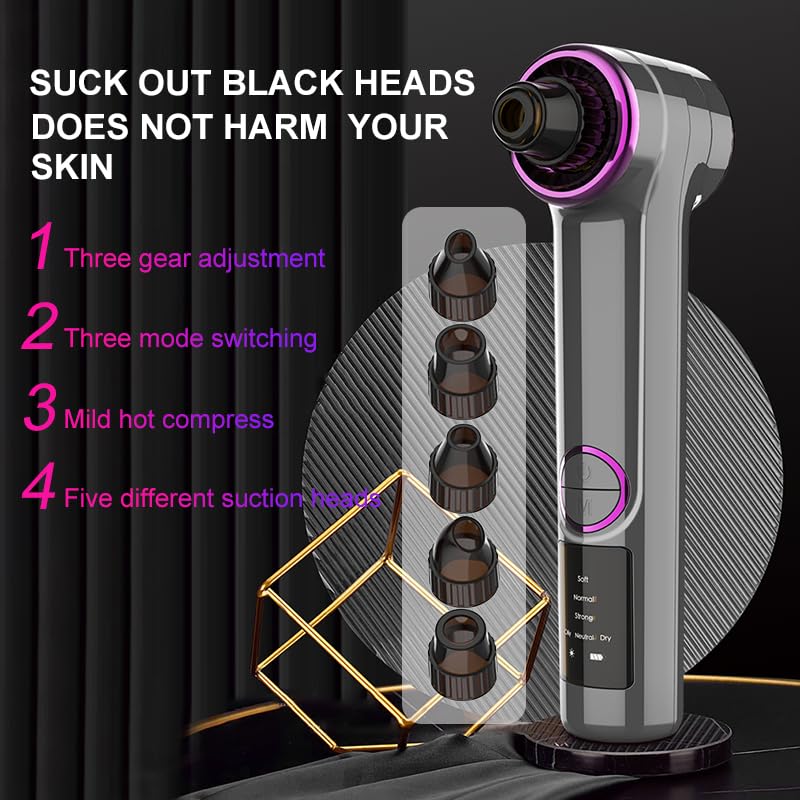 DOCOSS Ultrasonic Black head Remover Tool with Heating Mode -Rechargeable White heads & Blackhead Removal Machine for Nose with 5 Suction Levels and Probes, 2 in 1 Pore Cleaner for Brighter Face - Image 2
