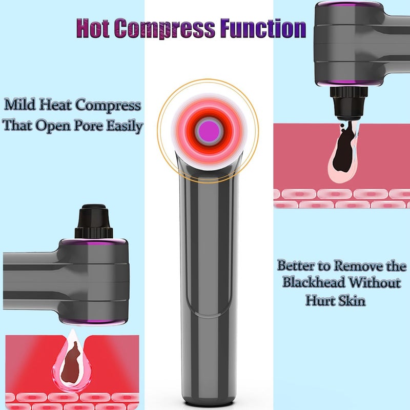 DOCOSS Ultrasonic Black head Remover Tool with Heating Mode -Rechargeable White heads & Blackhead Removal Machine for Nose with 5 Suction Levels and Probes, 2 in 1 Pore Cleaner for Brighter Face - Image 4