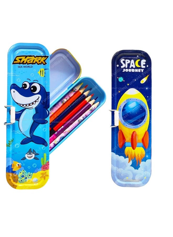 FunBlast FunBlast Pencil Box for Kids, Double Layer Metal Pencil Case - Stationary Organizer for Kids, Geometry Box, Stylish Pencil Box - Birthday Return Gift for Kids (Color and Print May Vary)  - Image 1