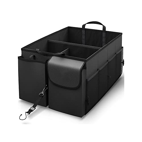 Sulfar Alloy Steel Car Organizer - Collapsible, Multi-Compartment Automotive Suv Trunk Organizer For Storage W/Adjustable Straps - Truck & Car Accessories For Women And Men - Black, Automobiles - Image 1