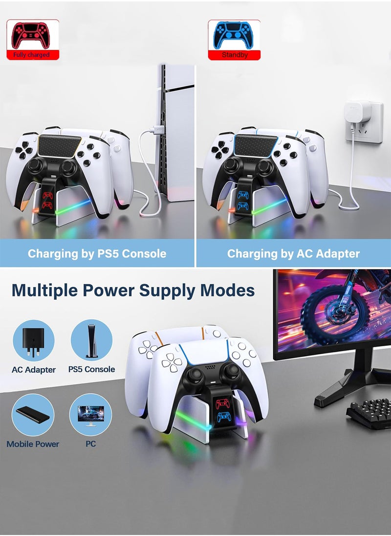 PlayStation 5 DualSense Wired Charging Station PS5 Controller Charger  PS5 Charging Station Fast Charging PS5 with LED Light Game Controller Dual Charging Double Stand Charging Dock