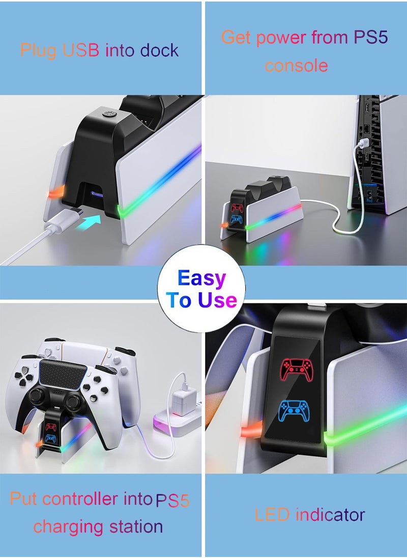 PlayStation 5 DualSense Wired Charging Station PS5 Controller Charger  PS5 Charging Station Fast Charging PS5 with LED Light Game Controller Dual Charging Double Stand Charging Dock