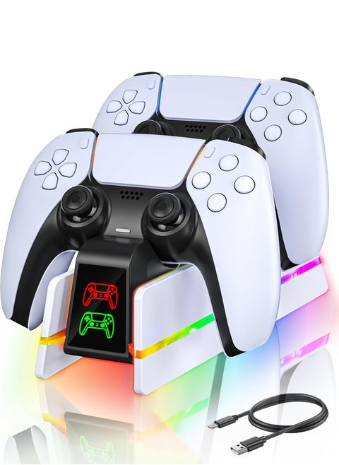 PlayStation 5 DualSense Wired Charging Station PS5 Controller Charger  PS5 Charging Station Fast Charging PS5 with LED Light Game Controller Dual Charging Double Stand Charging Dock