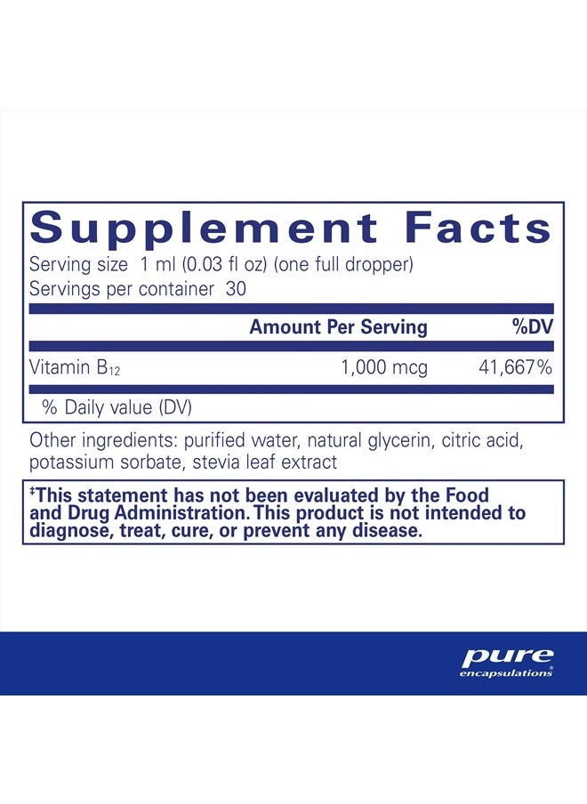 Pure Encapsulations - B12 Liquid | 1,000 mcg Vitamin B12 (Methylcobalamin) Supplement to Support Nerves, Immune Health, Energy, and Cognitive Function* | 1 fl. oz. - Image 1