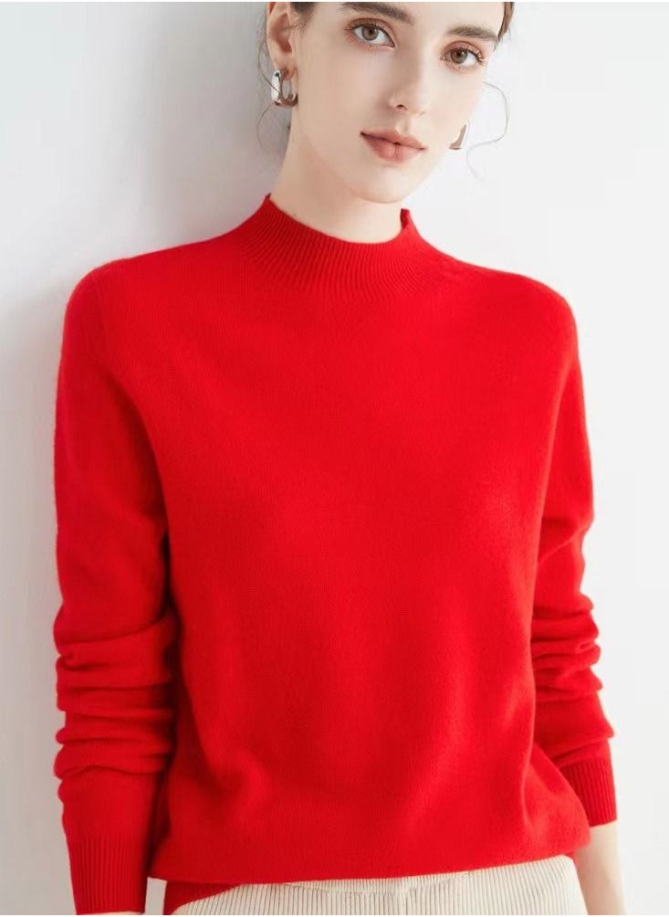 Loquat Autumn Winter Seamless Half Turtleneck Women's Cashmere Sweater 