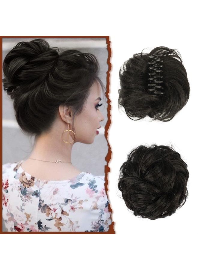 SOFEIYAN Claw Clip Messy Bun Hair Piece Wavy Curly Hair Bun Clip in Claw Chignon Ponytail Hairpieces Synthetic Tousled Updo Hair Extensions Scrunchie Hairpiece for Women, Natural Black - Image 1
