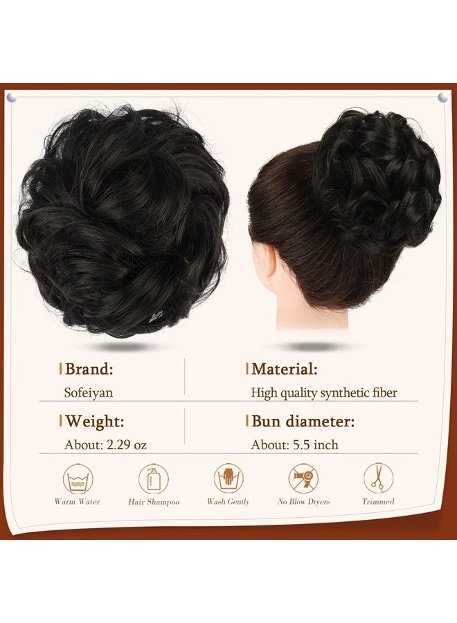 SOFEIYAN Claw Clip Messy Bun Hair Piece Wavy Curly Hair Bun Clip in Claw Chignon Ponytail Hairpieces Synthetic Tousled Updo Hair Extensions Scrunchie Hairpiece for Women, Natural Black - Image 2