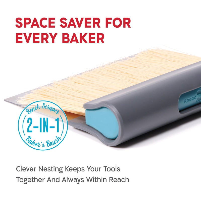 KneadAce Dough Scraper & Bakerâ€™s Brush.Stainless Steel Bench Scraper & Flour Cleaning Brush. Kitchen Tool for Pastry, Sourdough and Baking Prep Bread Dough Cutter, Gift For Bakers (Gray/Turquoise) - Image 2