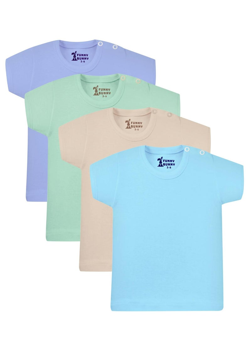 Funny Bunny Pack Of 4 Plain Color Half Sleeve Undershirt For Baby Boy - Image 1