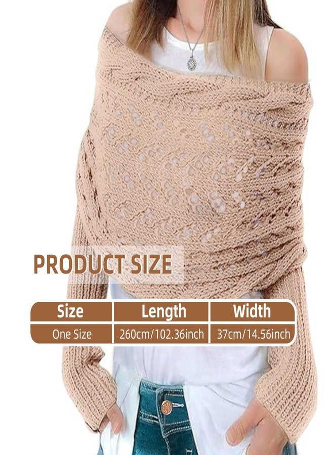 Feelorna Scarf with Sleeves for Women, Fashion Warm Knitted Cable Wrap Scarf Multifunctional Scarves Sweater Shrugs (Khaki) - Image 2